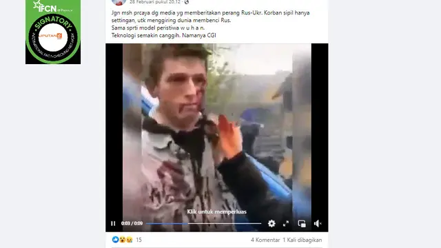 Cek Fakta Liputan6.com menelusuri klaim video setingan korban perang Rusia Ukraina