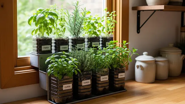 Kebun Herbal Jendela Dapur dari Botol Minyak Goreng Bekas
