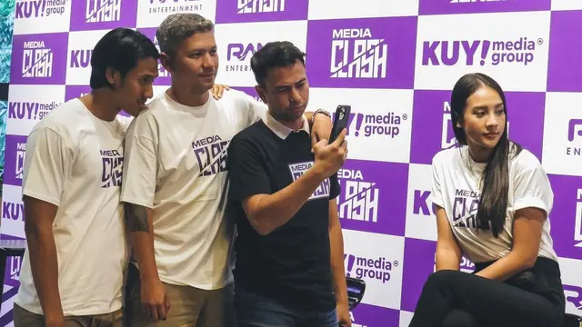Raffi Ahmad, Sean Gelael, dan Gading Marten saat menghadiri konferensi pers Media Clash di Jakarta, 10 Oktober 2022. (Foto: Dok. Instagram @gadiiing)