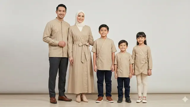 Model Baju Lebaran Keluarga Tema Earth Tone. AI
