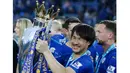 Pemain Leicester City asal Jepang, Shinji Okazaki merupakan salah satu pemain asia yang bersinar pada Liga Inggris, puncaknya ketika meraih titel juara bersama Leicester City di Stadion King Power, Leicester,(7/5/2016).(AFP/Adrian Dennis)