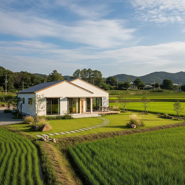 Model Rumah Desa di Lahan Bekas Sawah yang Subur