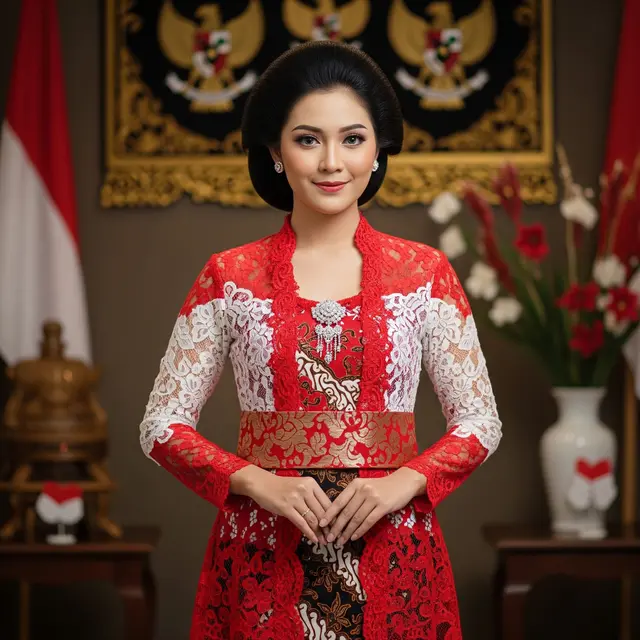 Dress Batik Kombinasi Brokat Tema Hari Kemerdekaan (AI Generated)