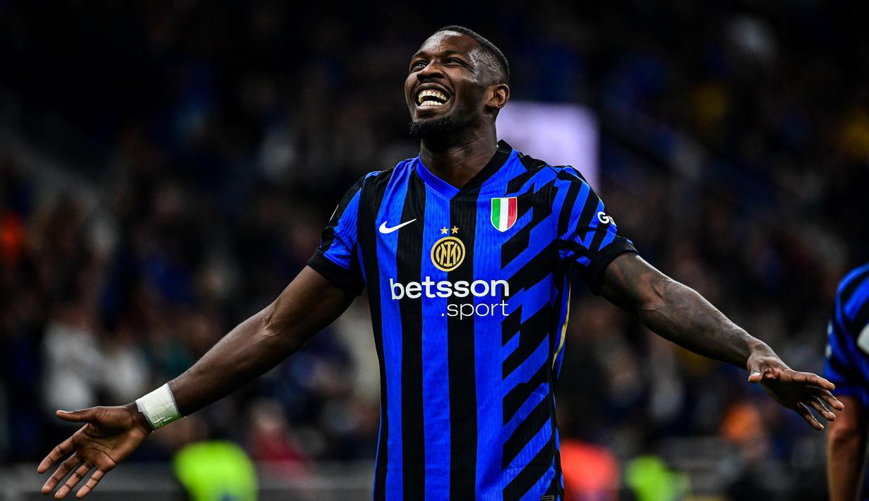 Di babak pertama, Marcus Thuram membuka keunggulan Nerazzurri pada menit ke-25 dan 35. (Piero CRUCIATTI/AFP)