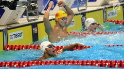 Perenang Indonesia, I Gede Siman Sudartawa usai pertandingan  gaya punggung 50 meter putra.Asian Games 2018 di Stadion Akuatik GBK, Jakarta, Senin (20/8). Iman mencatat waktu 25.29 detik dan berada di peringkat lima. (merdeka.com/Arie Basuki)