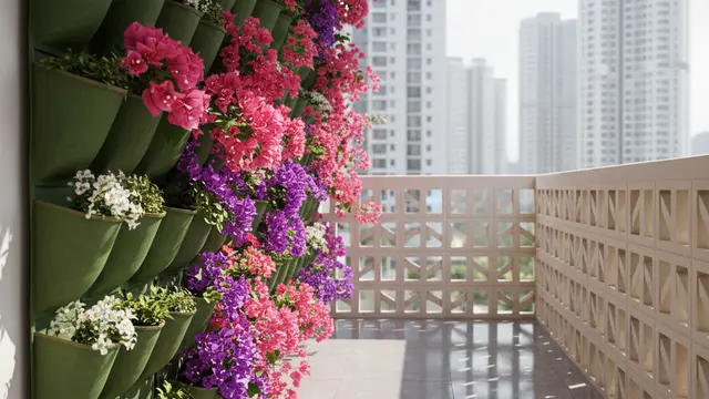 Model Balkon Rumah Sejuk dengan Tanaman Tahan Panas. AI