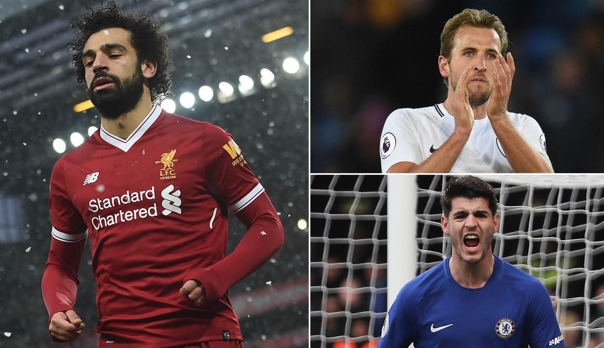 Berikut ini top scorer sementara Premier League musim 2017/2018 hingga pekan ke-16. Perolehan gol Mohamed Salah dan Harry Kane kian menjauh dari para pesaing lainnya. (Kolase foto-foto dari AFP)