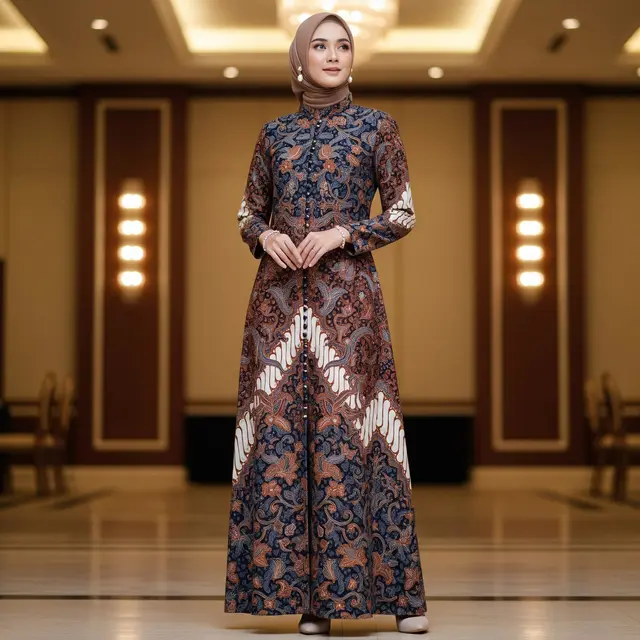 Model Gamis Batik Kancing Depan Terbaru (Image by Gemini AI)