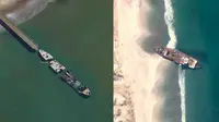 Penampakan kapal karam melalui Google Earth. (Sumber Google Earth via Brilio.net)