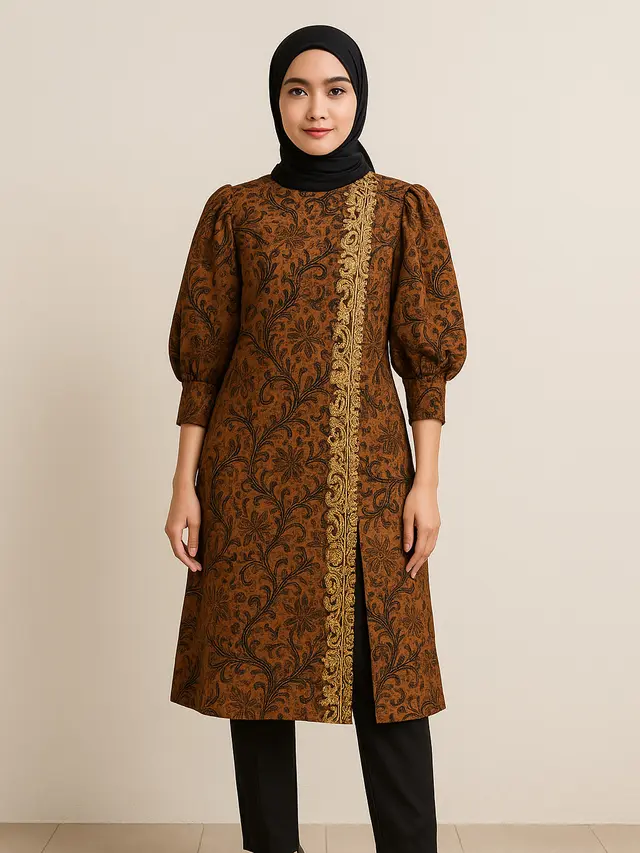 Tunik Batik Katun Belah Samping Lengan Puff