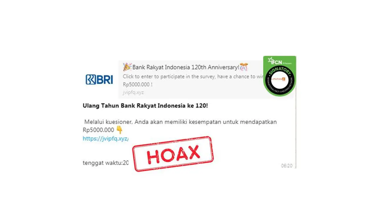 Cek Fakta Bank BRI bagikan uang