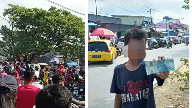 Aksi Umar Samiun hambur duit di pasar ikan Kendari, mendapat sambutan antusias warga.(Liputan6.com/Ahmad Akbar Fua)