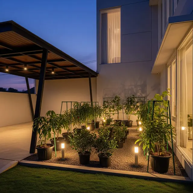 Inspirasi Rumah dengan Kebun Buah Mini di Samping Carport