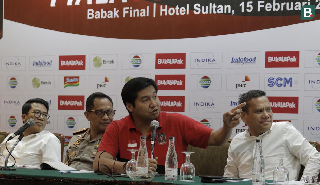 Ketua Steering Committee, Maruarar Sirait, saat konferensi pers jelang laga final Piala Presiden 2018 di Hotel Sultan, Jakarta, Kamis (15/2/2018). Final dan semifinal Piala Presiden 2018 akan digelar di SUGBK Jakarta. (Bola.com/M Iqbal Ichsan)
