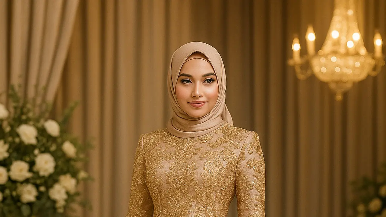 Outfit Pesta Muslimah dengan Aksen Bordir