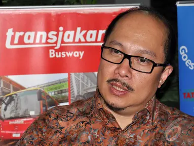 Direktur Utama PT Transjakarta, Antonius Kosasih melakukan jumpa pers, Jakarta (3/9/2014) (Liputan6.com/Miftahul Hayat)