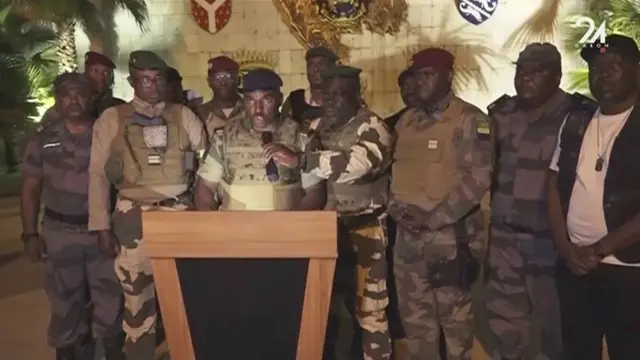 Juru bicara pemimpin kudeta militer Gabon pada 30 Agustus 2023. (Screengrab/AP)
