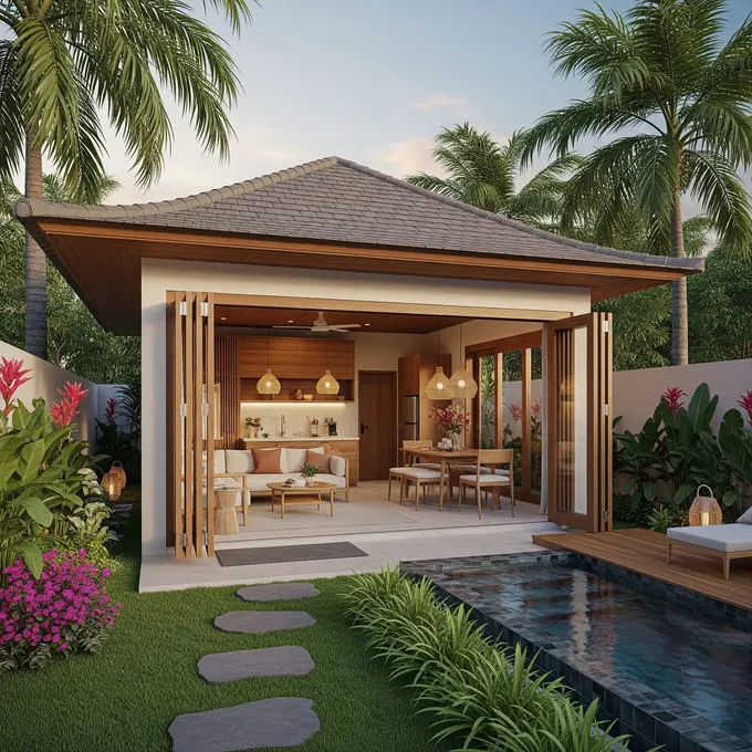Model Rumah Kecil Tapi Mewah dengan Taman Bernuansa Resort (Image by Gemini AI)