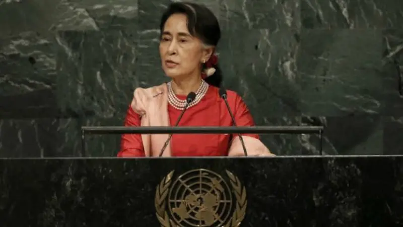 Pemimpin Myanmar Aung San Suu Kyi menyampaikan pidato di Sidang Majelis Umum PBB 