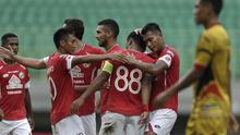 Para pemain Semen Padang merayakan gol yang dicetak Irsyad Maulana ke gawang Mitra Kukar pada laga Piala Presiden 2019 di Stadion Patriot, Bekasi, Kamis (14/3). Padang menang 2-0 atas Mitra. (Bola.com/Yoppy Renato)