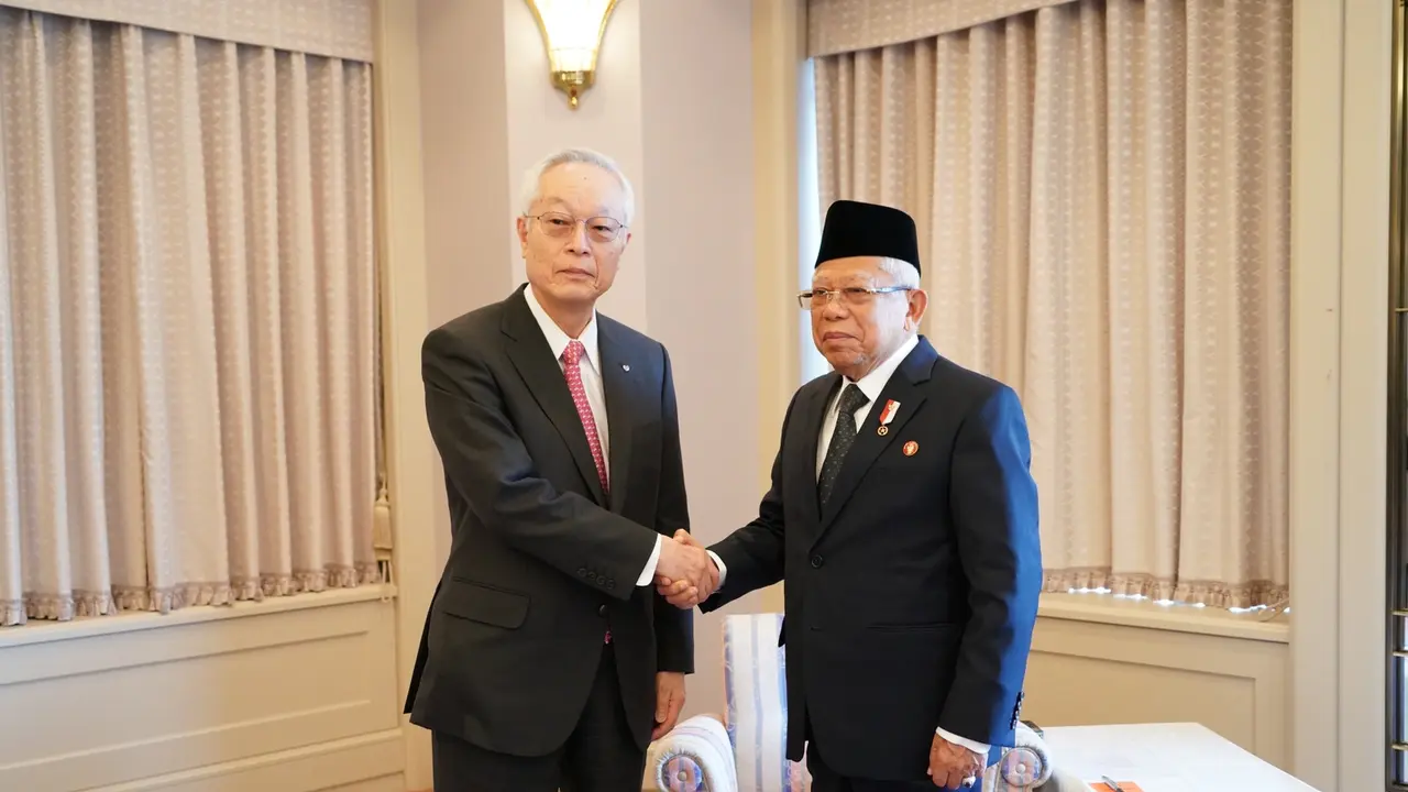 Wakil Presiden (Wapres) Ma'ruf Amin melakukan pertemuan dengan Chairman Ezaki Glico Co. Ltd. Ezaki Katsuhisa.