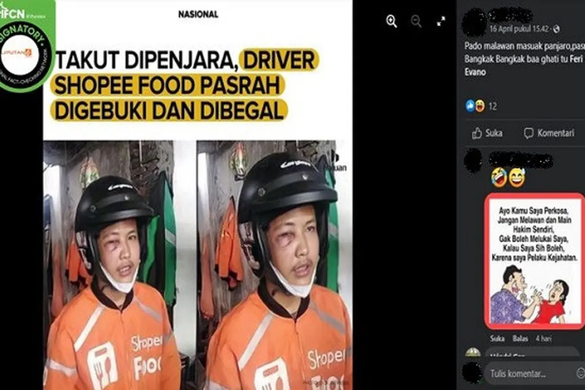 Gambar Tangkapan Layar Kabar Driver Ojol Pasrah Jadi Korban Begal karena Takut Dipenjara (sumber: Facebook).