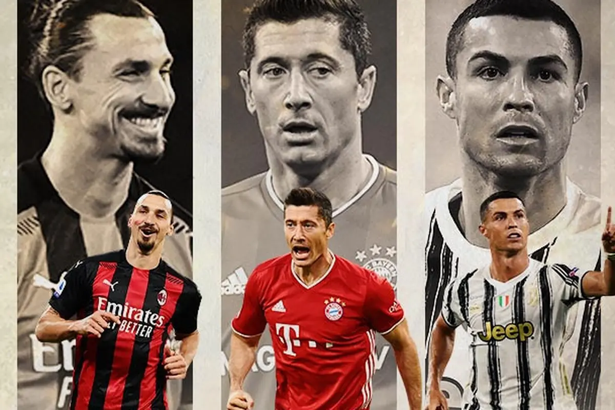 Ilustrasi - Zlatan Ibrahimovic, Robert Lewandowski, Cristiano Ronaldo
