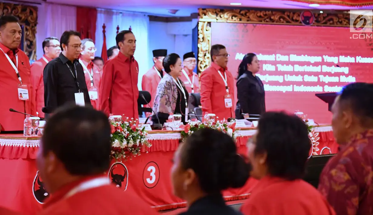 Suasana Rakernas PDIP III Tahun 2018 di Badung, Bali, Jumat (23/2). PDIP resmi mengusung Jokowi sebagai capres 2019-2024. (Liputan6.com/Pool/Biro Pers Setpress)