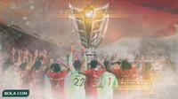 Timnas Indonesia dan trofi Piala Asia (Bola.com/Adreanus Titus)