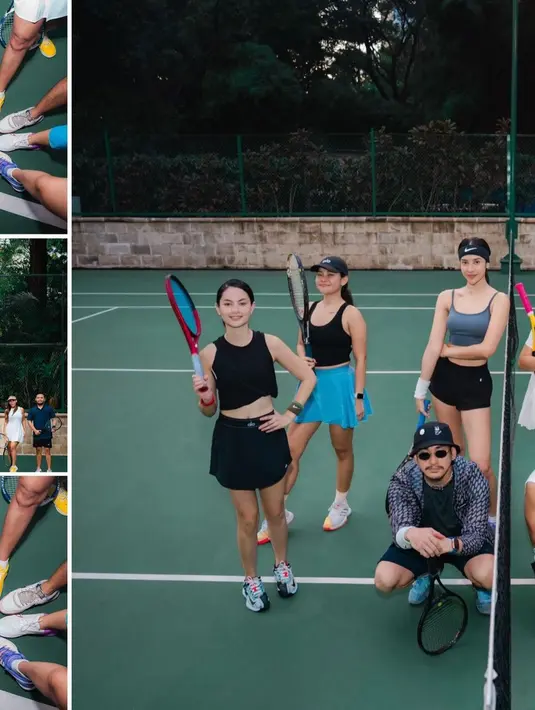 Clara Bernadeth pilih tampil aman dengan cropped tip dan rok tennis hitam. [@anyageraldine]