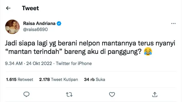 Raisa Tantang Penontonnya Video Call Mantan dan Nyanyikan Lagu Mantan Terindah di Atas Panggung. (Twitter Raisa))