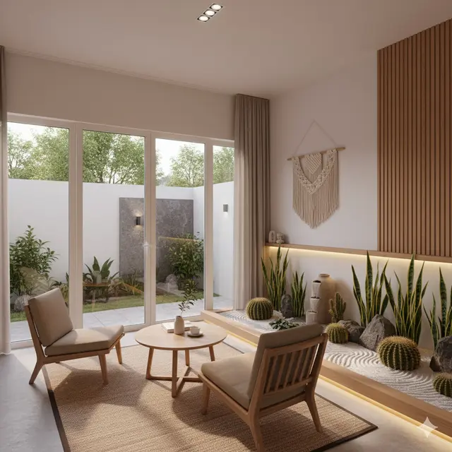 7 Model Rumah Kecil Modern dengan Taman Kering di Dalam Ruangan, Estetis dan Nyaman untuk Hunian Masa Kini