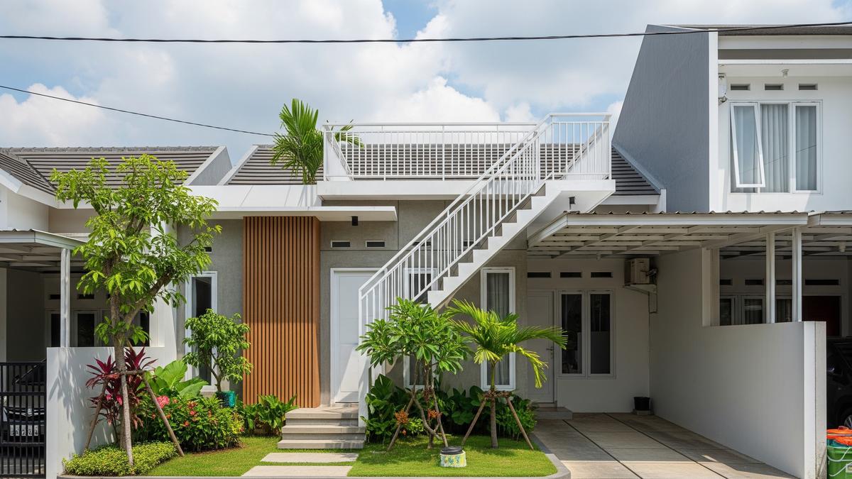9 Contoh Rumah Type 45 dengan Rooftop dan Taman Samping Kecil, Hunian Modern