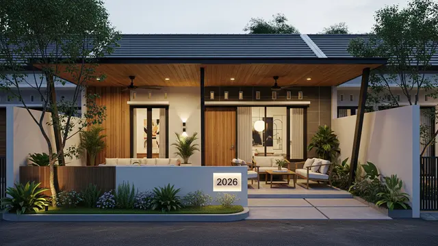 Inspirasi Teras dengan Dinding Rendah di Rumah Desa 2026