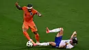 Timnas Prancis tampil lebih dominan dan agresif, tercatat ada 15 kali percobaan tendangan mengarah ke gawang Belanda. (GABRIEL BOUYS/AFP)