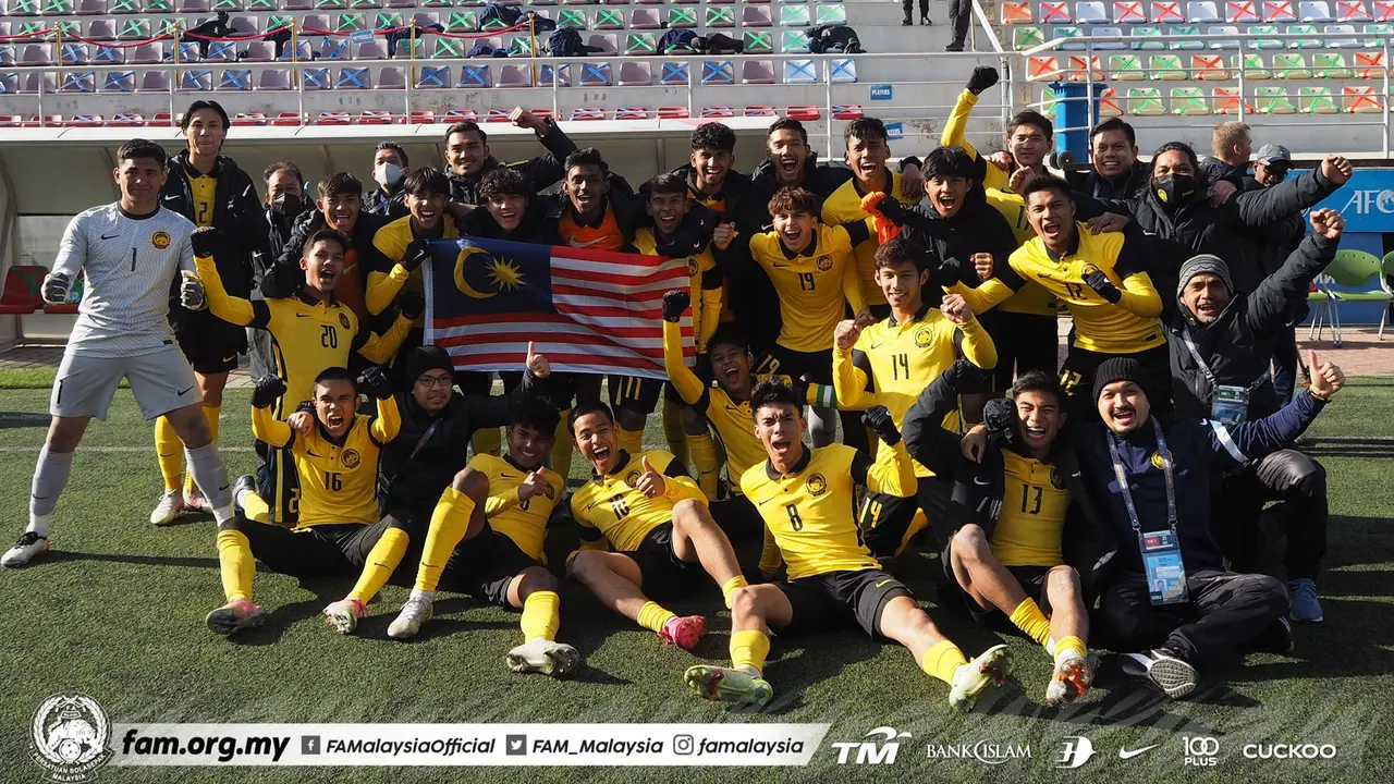 Timnas Malaysia U-23 setelah lolos ke Piala Asia U-23 2022.