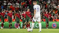 Timnas Portugal berhasil membungkam Bosnia-Herzegovina pada laga ketiga Grup J kualifikasi Piala Eropa 2024 di Estadio da Luz, Minggu (18/6/2023) dini hari WIB. (AFP/Patricia DE MELO MOREIRA)