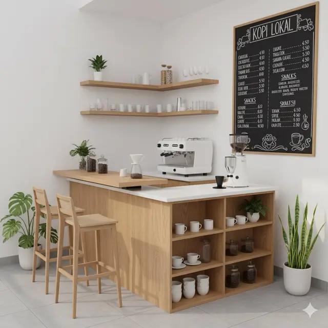 Mini Bar Skandinavia dengan Rak Terbuka