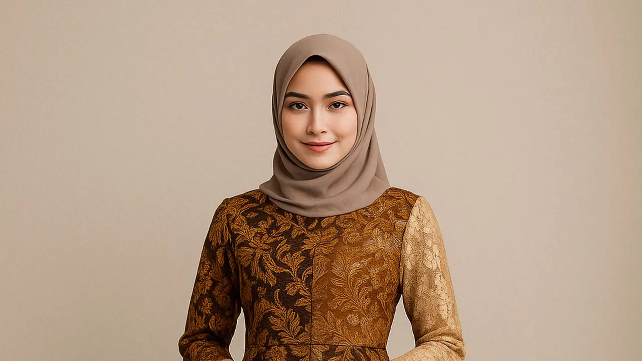 Ilustrasi Model Dress Batik Kombinasi Polos dan Brokat (Sumber: ChatGPT)