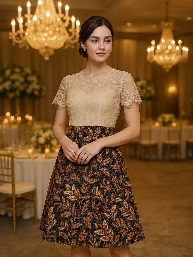 Dress Batik Brokat Lengan Pendek yang Anggun