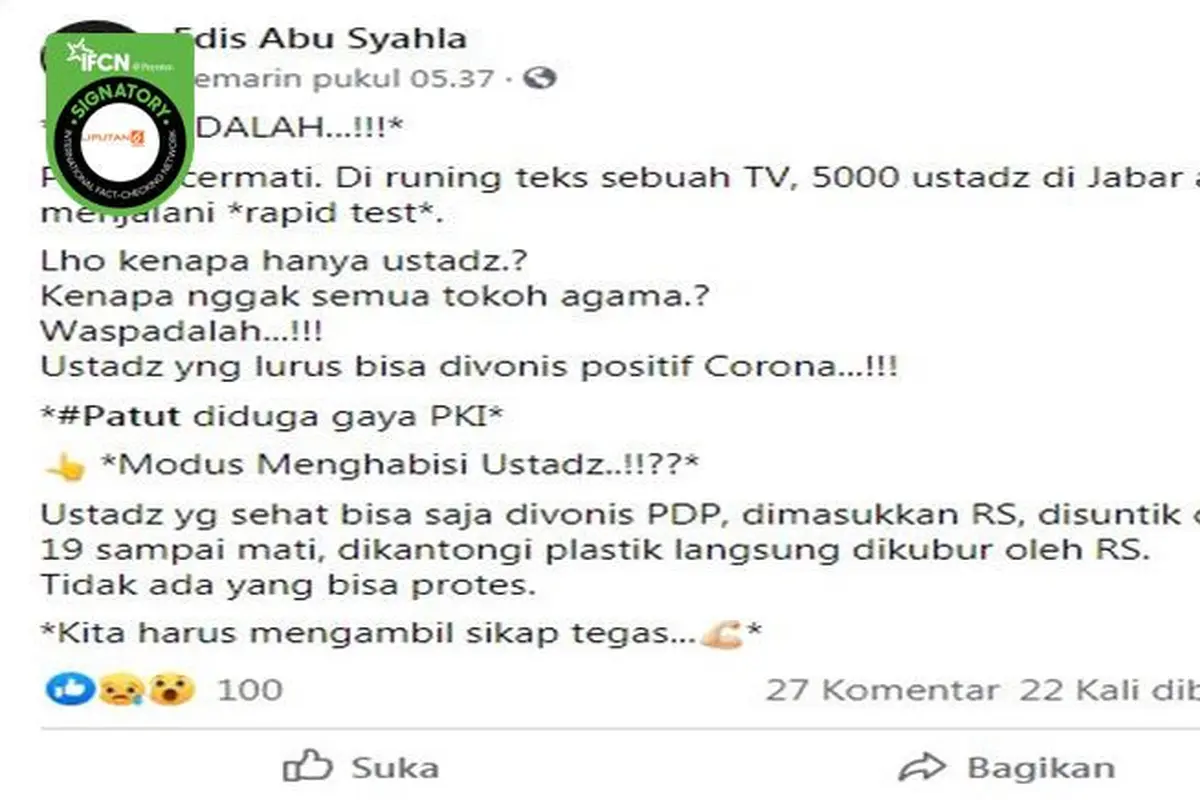 Gambar Tangkapan Layar Kabar Tentang Rapid Test di Jawa Barat