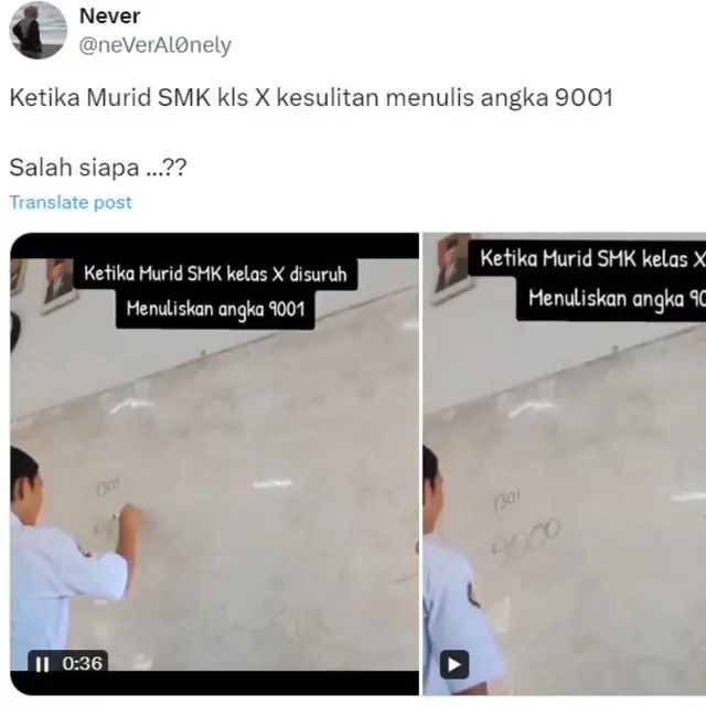 Viral Siswa SMK Salah Tulis Angka 9001, Nama Mantan Mendikbud Ikut Disinggung