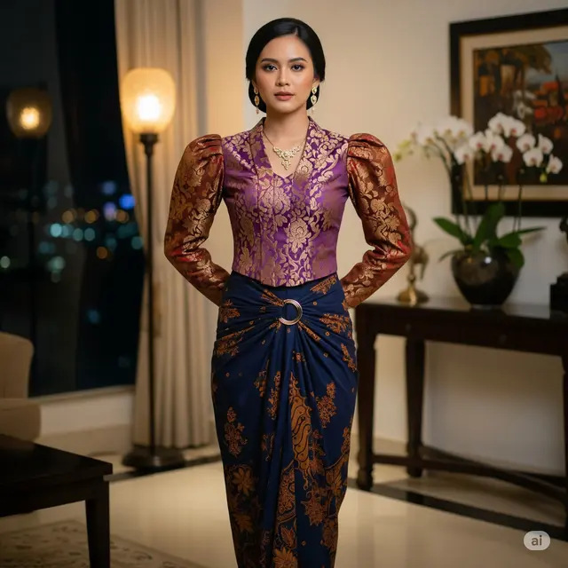 Model Kebaya Modern Brokat Batik dengan Rok Lilit