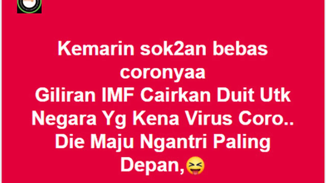 Tangkap layar Pengumuman Pasien Positif Virus Corona Untuk Cari Dana IMF