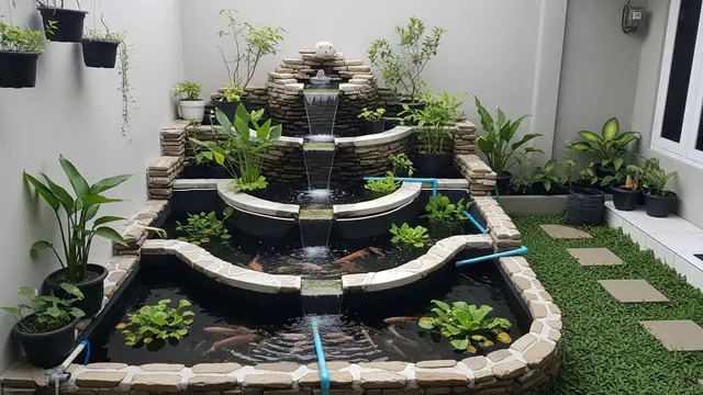 Model Halaman Belakang Rumah Kecil dengan Kolam Ikan Lele atau Nila untuk Konsumsi/ Ilustrasi AI