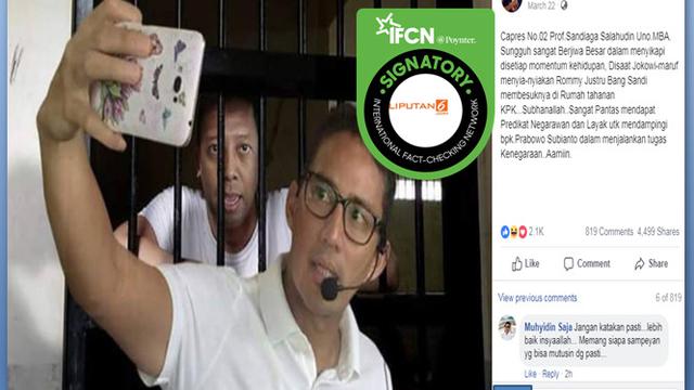 [Cek Fakta] Beredar Foto Sandiaga Uno Menjenguk dan Swafoto dengan Romahurmuziy, Ini Faktanya