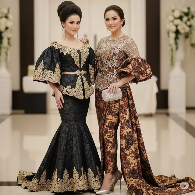 Batik Kombinasi Brokat Lengan Terompet Anggun. Foto: Gemini