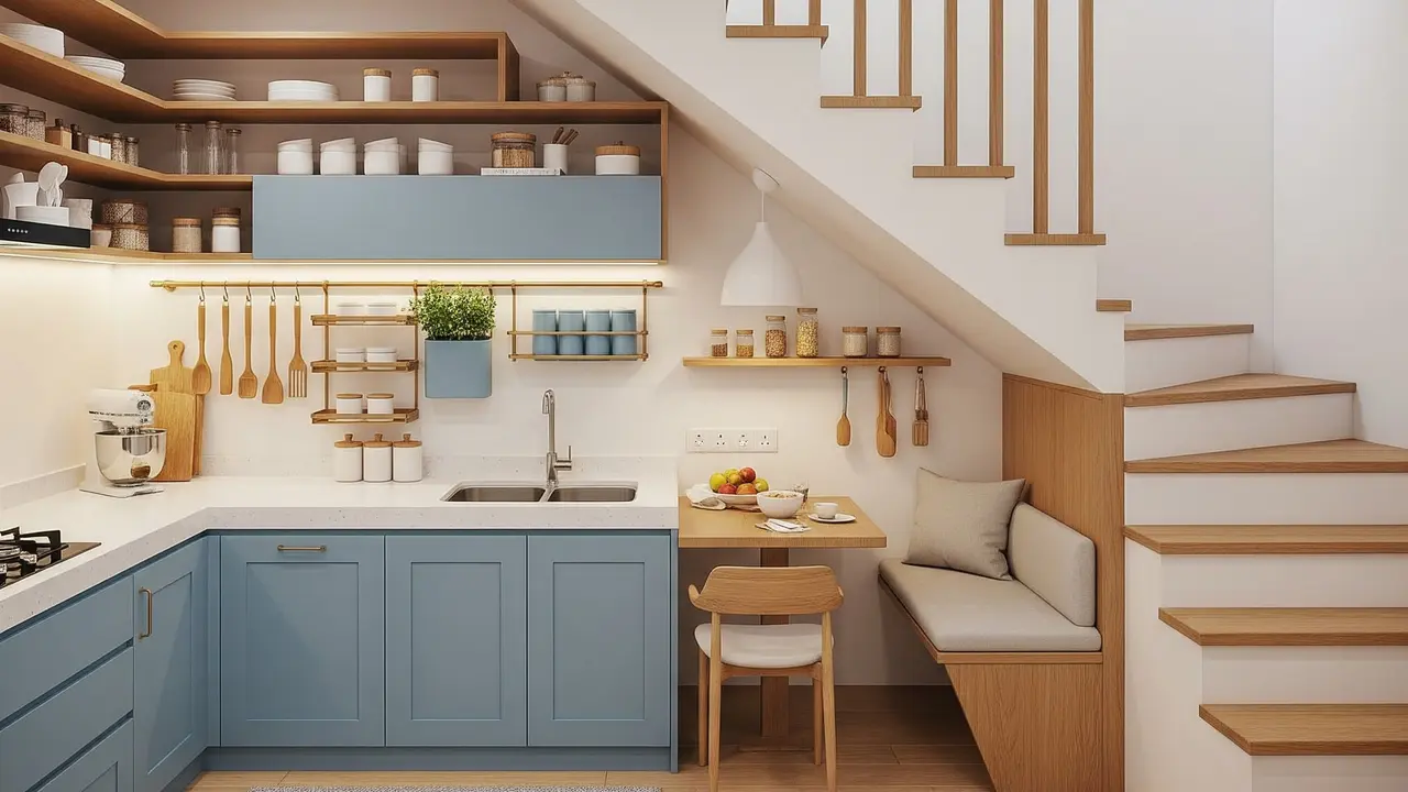 Dapur Estetik dengan Sentuhan Japandi Biru