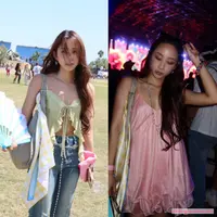 Dita Karang tampil memikat saat nonton Coachella 2026 Week 2. Meski nonton festival musik multi-genre, Dita Karang tetap pancarkan aura KPop yang melekat dengan dirinya [@hey__deets]