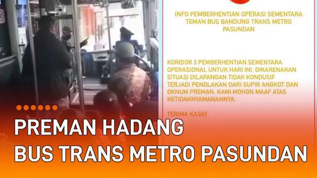 Sebuah insiden terekam penumpang bus Trans Metro Pasundan (8/3/2022). Seorang preman masuk dan memarahi sopir bus jurusan Baleendah-BEC itu. Preman meminta bus kembali ke pool, padahal masih ada penumpang di dalamnya.